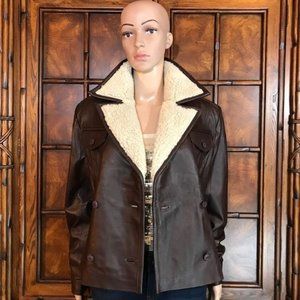NWOT Together Genuine Leather/ Shearling Double Breasted Aviator Jacket